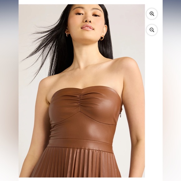 Scoop Women's Ultimate Faux Leather Strapless Pleated Midi Dress - NWT - Picture 3 of 6